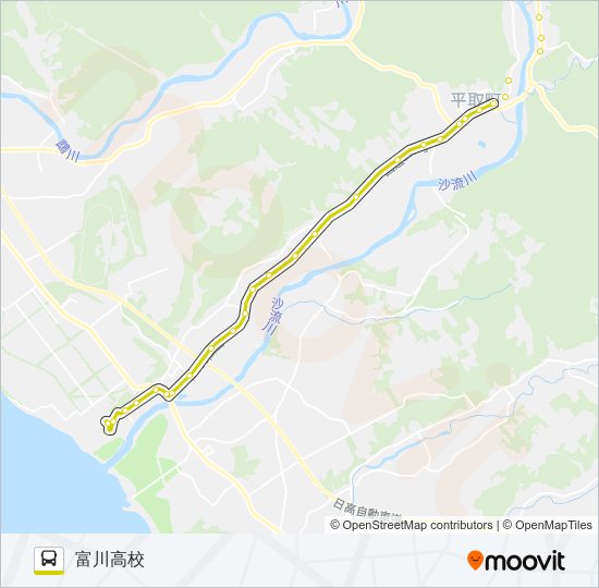 日高ターミナル→振内案内所→平取→富川高校 バスの路線図