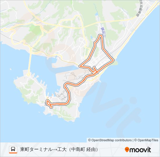 循1 中央町工大循環線（中島→鷲別経由） バスの路線図