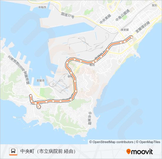 循1 中央町工大循環線（中島→鷲別経由） バスの路線図