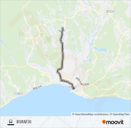 鶴居線 バスの路線図