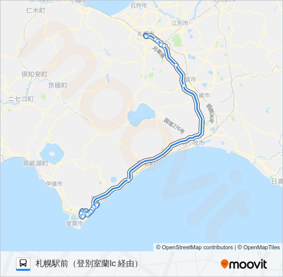 高速室蘭サッカー号 バスの路線図