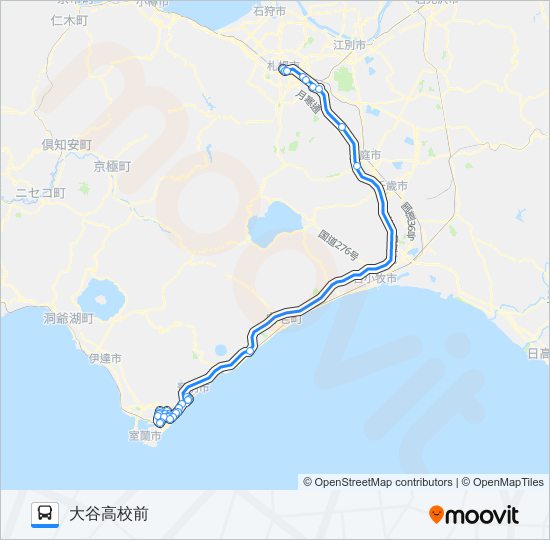 高速室蘭サッカー号 バスの路線図