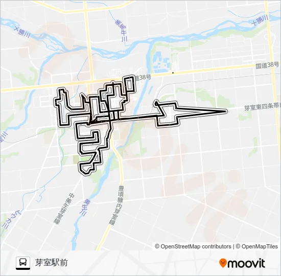 Tetsunan - West - East - East Memuro District Line Bus Line Map