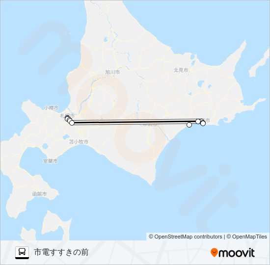 札幌～釧路 バスの路線図