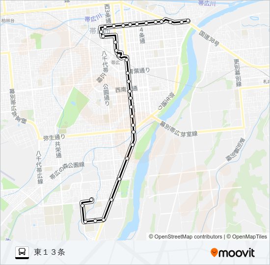 南北循環線［コア～東１３］ バスの路線図