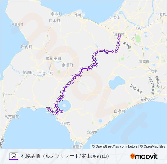 札幌~洞爺湖温泉 バスの路線図