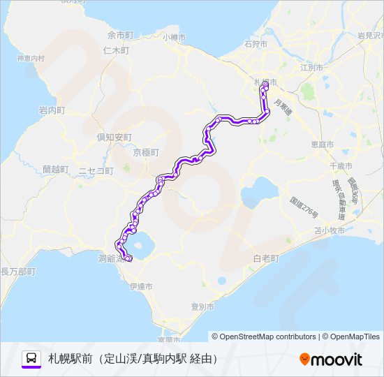 札幌~洞爺湖温泉 bus Line Map