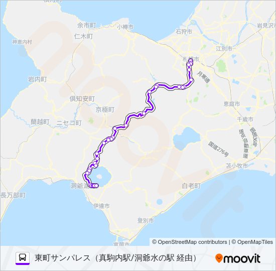 札幌~洞爺湖温泉 bus Line Map