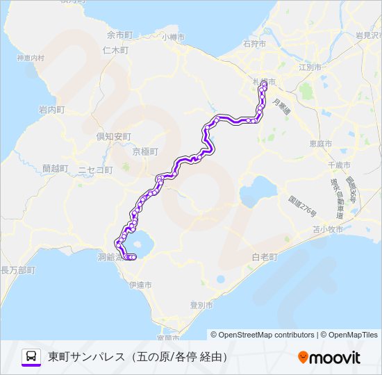 札幌~洞爺湖温泉 バスの路線図