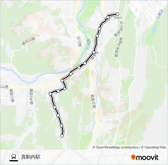 １２真駒内駅～３条５～石山六区 Bus Line Map