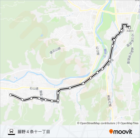 １２真駒内駅～藤野４条１１ バスの路線図