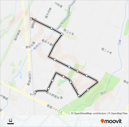 Aコース JR島松駅 > JR恵み野駅東口 Bus Line Map