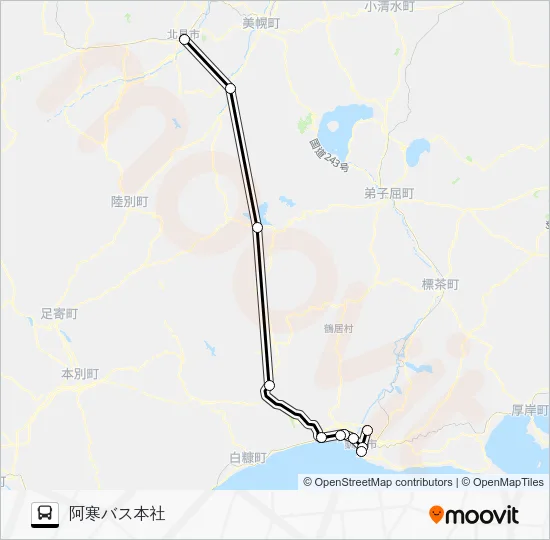 Kushiro - Kitami Bus Line Map