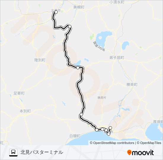 釧路～北見 バスの路線図