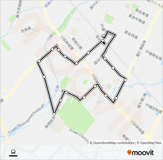 Bコース JR恵庭駅西口 > JR恵庭駅東口 Bus Line Map