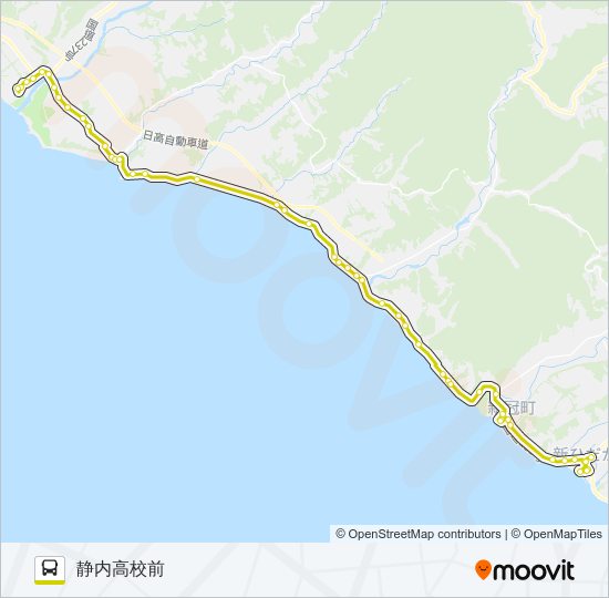 苫小牧駅前→静内 バスの路線図