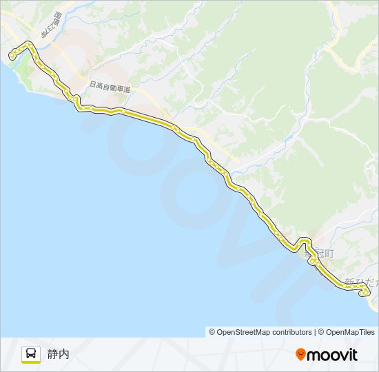 苫小牧駅前→静内 bus Line Map