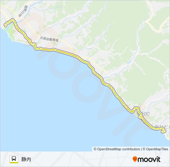 苫小牧駅前→静内 バスの路線図