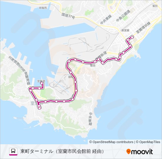18 室蘭市民会館線 バスの路線図
