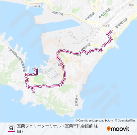 18 室蘭市民会館線 bus Line Map