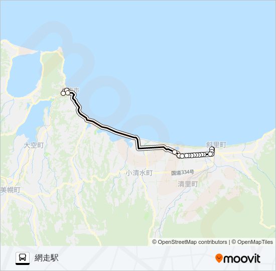 網走線 バスの路線図