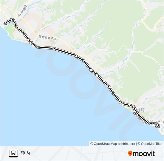 富川高校～静内 バスの路線図