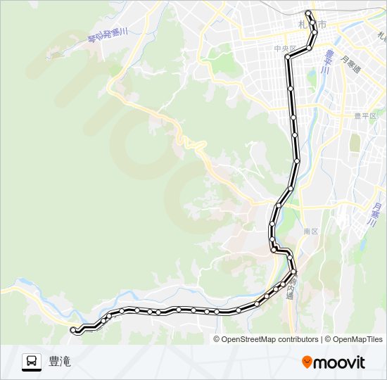 ８札幌駅～石山中央～定山渓 バスの路線図
