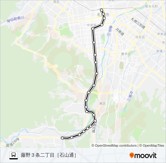 ８札幌駅～石山中央～定山渓 Bus Line Map