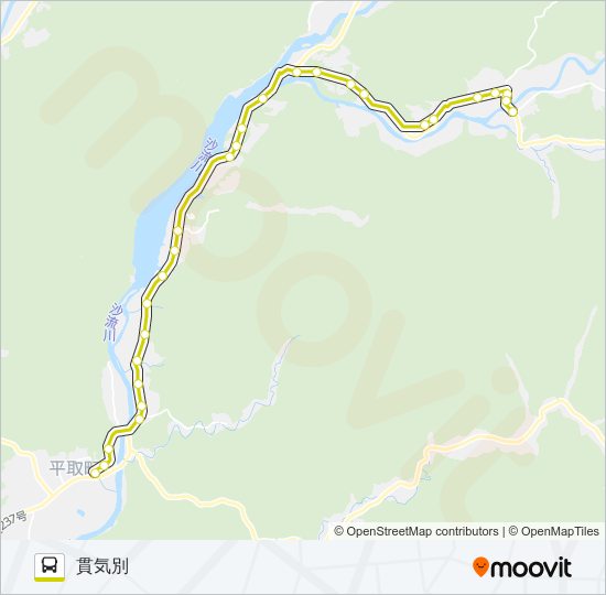 富川高校→平取→振内案内所→日高ターミナル バスの路線図