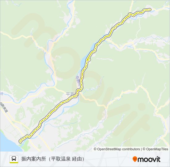 富川高校→平取→振内案内所→日高ターミナル バスの路線図