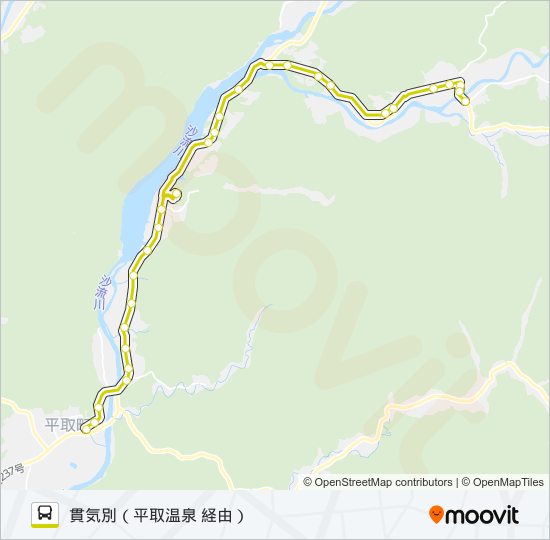 富川高校→平取→振内案内所→日高ターミナル バスの路線図