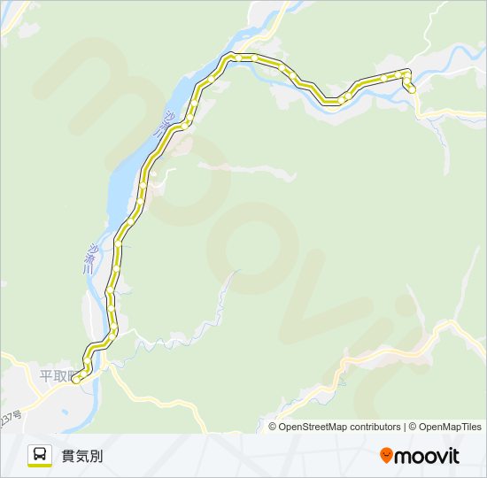 富川高校→平取→振内案内所→日高ターミナル バスの路線図