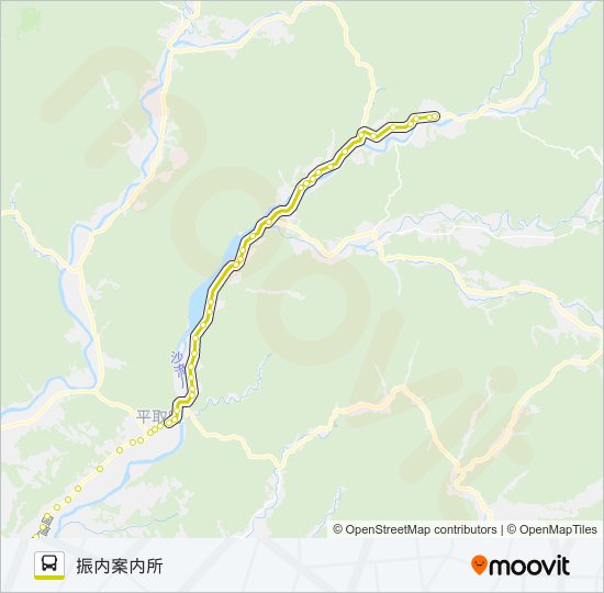 富川高校→平取→振内案内所→日高ターミナル バスの路線図