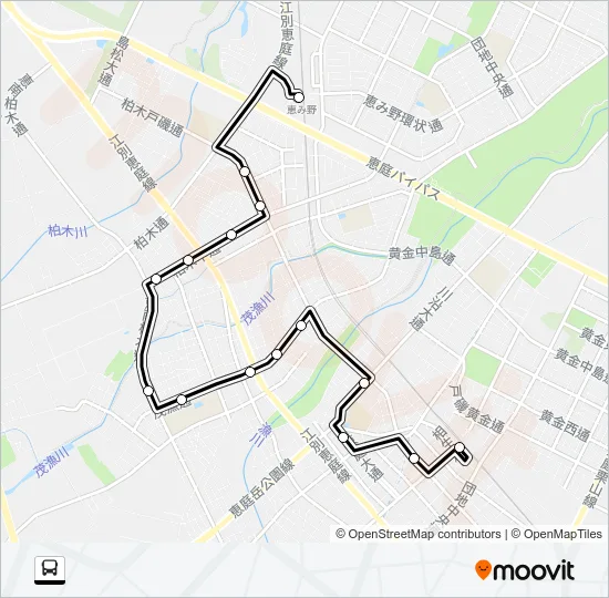Aコース JR恵庭駅西口 > JR恵み野駅西口 バスの路線図