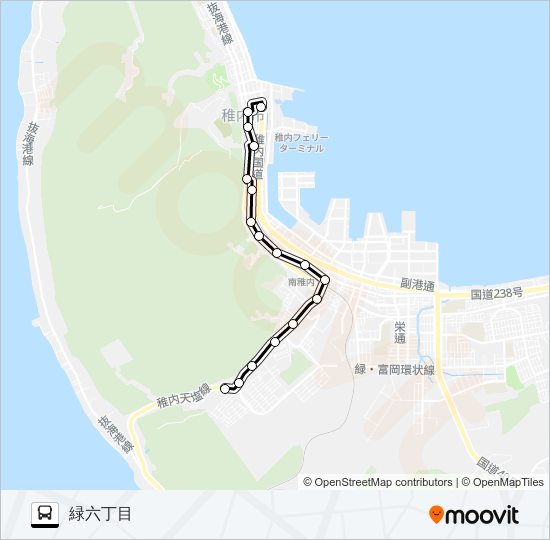 緑町線［ターミナル～緑六丁目］ Bus Line Map