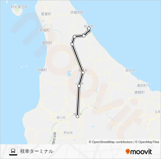旭川～枝幸 Bus Line Map