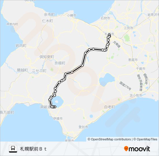 札幌～洞爺湖温泉 バスの路線図