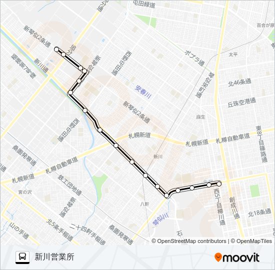 北７２新川線 バスの路線図