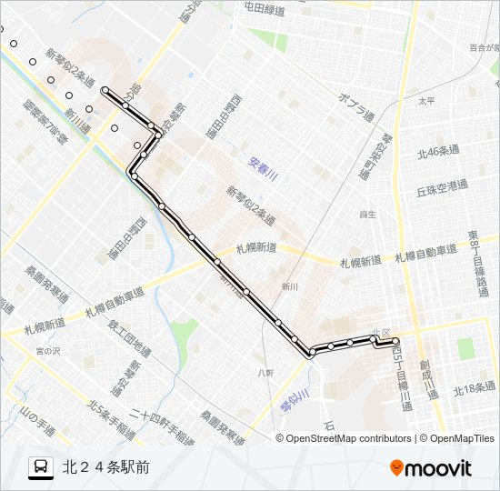 北７２新川線 Bus Line Map
