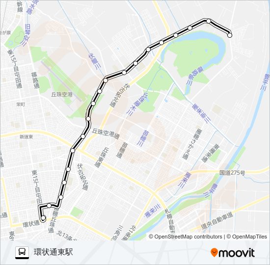 東６１丘珠線 バスの路線図
