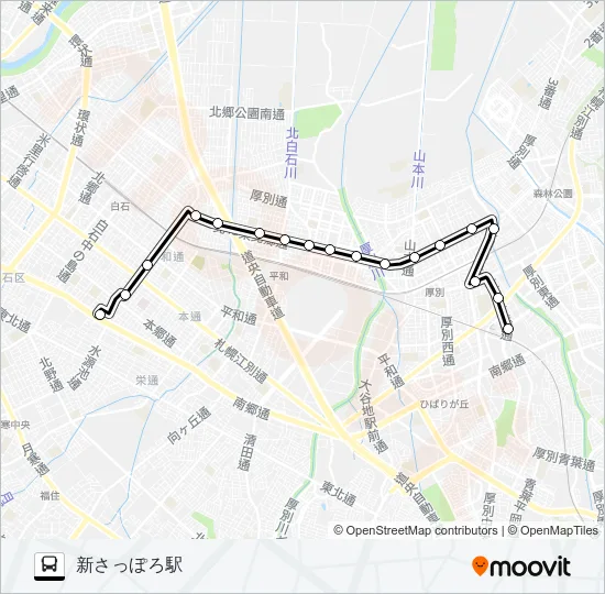 白２５北都線 バスの路線図