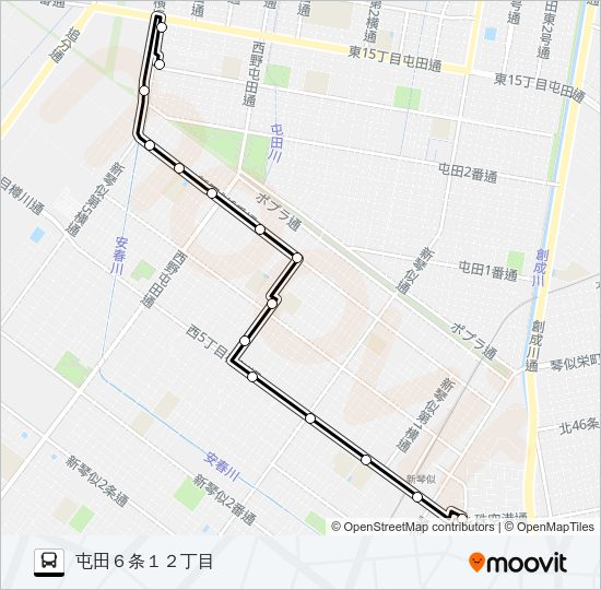 麻０５屯田線 バスの路線図
