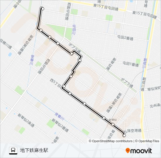 麻０５屯田線 バスの路線図