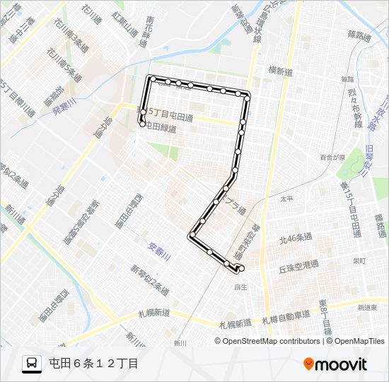 麻０７屯田線 バスの路線図