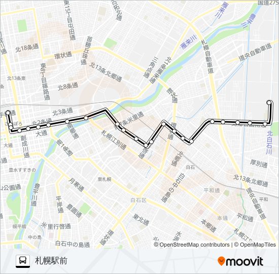 ５５白石本線 バスの路線図