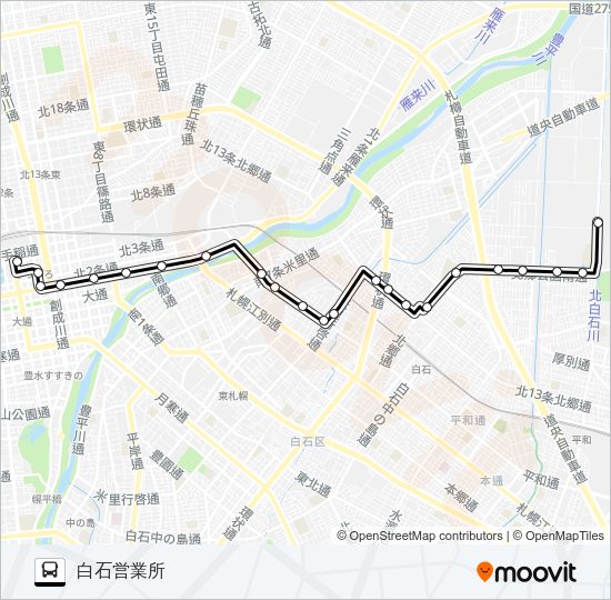 ５５白石本線 バスの路線図