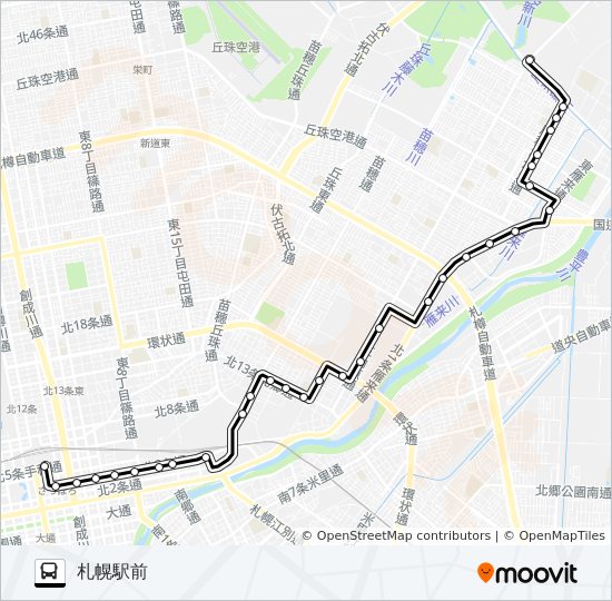 ５６東雁来線 バスの路線図