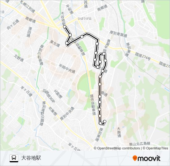 大９２上野幌線 バスの路線図