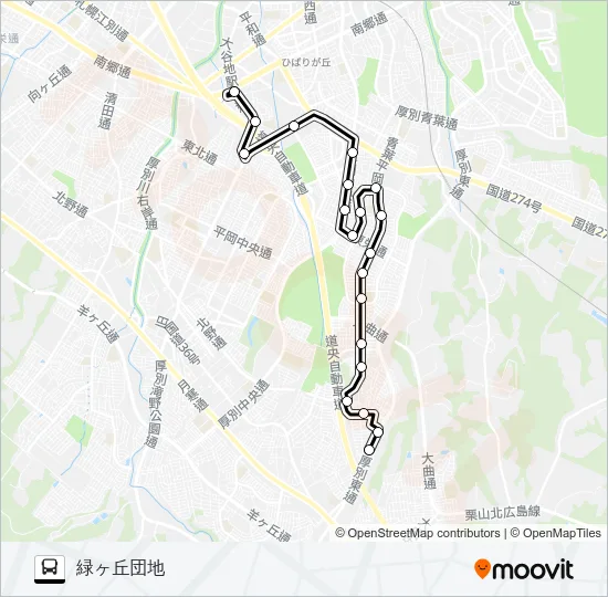 大９２上野幌線 バスの路線図