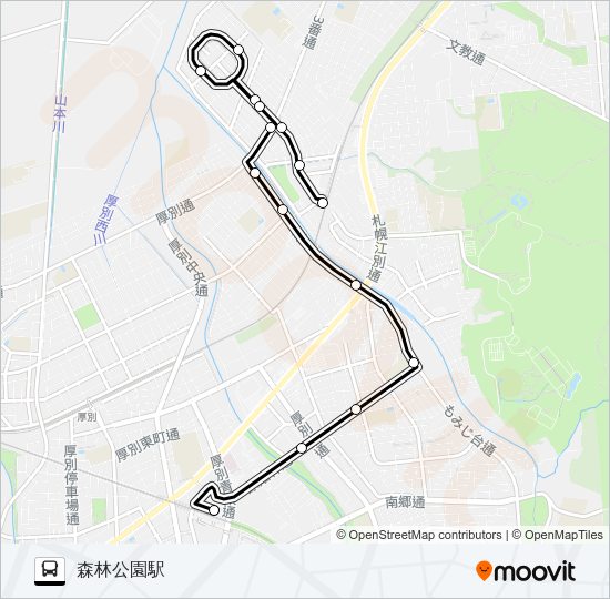白３５小野幌線 バスの路線図